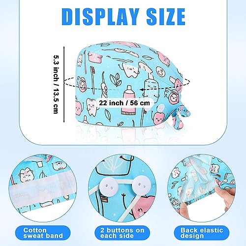 Image of Unittype 12 Pcs Dental Caps for Women Adjustable Dentist Scrub Cap Elastic Nurse Hats Teeth Pattern Working Hats Bulk