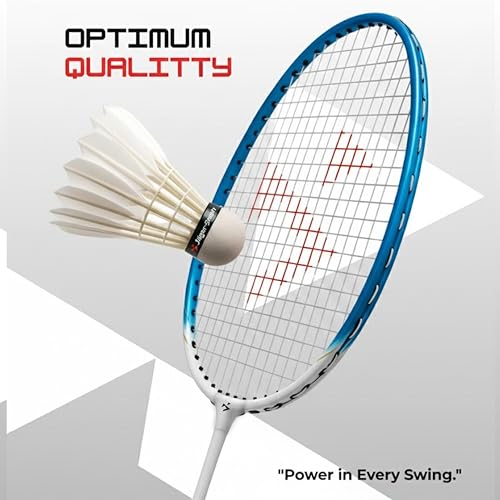 Image of Jager-Smith JS2000(Blue,White) Combo Aluminium Badminton Racquet with Tempered Steel Shaft & Featherlite 2 (Pack of 3) Feather Shuttles&Full Cover (Made in India)