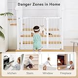 COMOMY 75-110cm Stair Gate for Baby, Auto Close Dog Gates Indoor, Pressure Fit Child Safety Gate for Doorway, Wide Pet Gate with Door for the House, Metal Gate with Extensions (76cm Tall, White) - Image 3