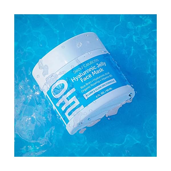 Korean-Skin-Care-Hyaluronic-Acid-Jelly-Mask--Korean-Face-Mask-Skincare-K-Beauty-Face-Masks-Contains-Rice-Bran-Rosehip-Vitamin-B5--Anti-Aging-Spa-Hydro-Gel-Face-Mask-for-Plump-Glowing-Skin-2oz SeoulCeuticals Korean Skin Care Hyaluronic Acid Jelly Face Mask â Rice Bran + Vit B5 + Rosehip Anti Aging K Beauty Skincare for Plump Glowing Skin 2oz