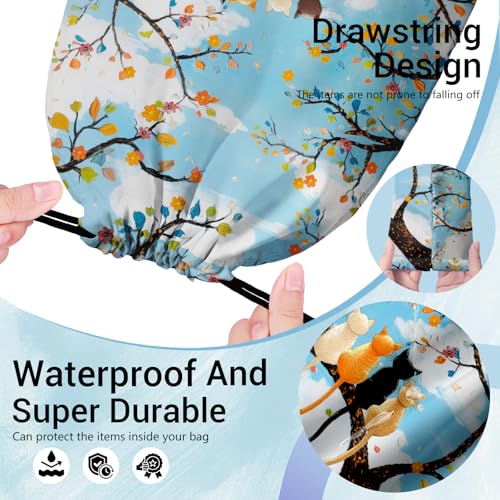 Image of Colorful Floral Cats Grip Bag for Gymnasts Blue Men Women Small Gymnastics Drawstring Bag