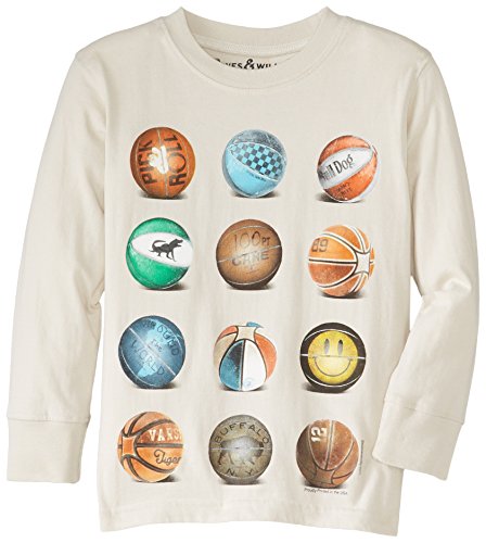Wes & Willy Little Boys' Around World Basketball Long Sleeve Tee, Bone, 5