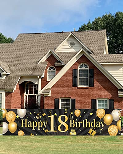 Noa Home Deco 18.Geburtstagsfeier Dekorationen Banner,18. Geburtstag Deko Für Jungen, Mädchen,Schwarz, Gold 18 Geburtstag Deko Hintergrund, Lange Größe 18.geburtstag Banner 180*40cm Cover