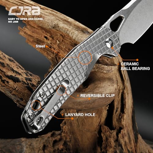 Image of CJRB Frack Pocket Knife, 3.9 inch AR-RPM9 Steel Blade PVD Coating Frag Pattern Steel Handle EDC Knife, Button Lock Knife for Outdoor Camping Gift, Stonewash (J1931)