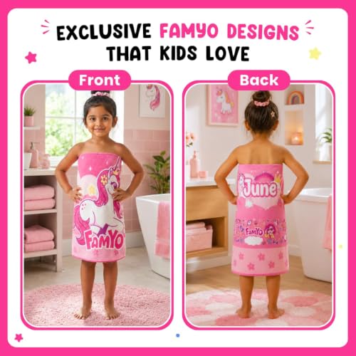 Image of Famyo Kids Hooded Poncho Towel and Microfiber Kids Bath Towels Combo for Boys & Girls | Ultra Soft Quick Dry Super Absorbent Beach, Bath & After Shower Towel | Baby Towel for Boys and Girls, Pink