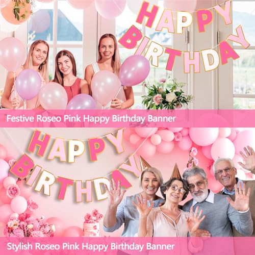 Image of Pre-Strung Happy Birthday Banner - Roseo Pink Party Decorations