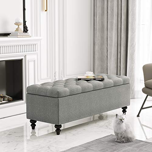 Huimo Ottoman With Storage, 51-Inch Storage Ottoman Bench With Button-Tufted, Bedroom Bench Safety Hinge Ottoman In Upholstered Fabrics, Large Storage Bench For Bedroom, Living Room (Grey) #TOP3