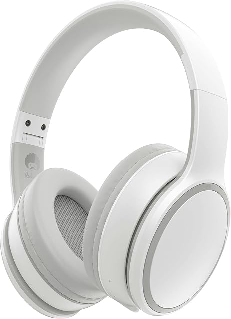 Rockpapa E9 Kids Bluetooth Headphones, Kids Wireless Headphones Over Ear, Hi-Fi Stereo Foldable Wireless Wired Headphones with Mic for School Travel Tablet PC TV (White Grey)