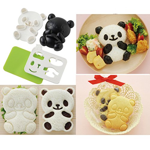 Interestingsport 4 in 1 Cute Panda Rice Mold Seaweed Nori Cutter Set Sandwich Cutter Cookie Cutter To DIY Sandwich And Lunch Bento For Kids