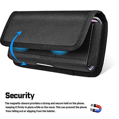 Acckuo Leather Phone Holster For Iphone 11 Pro Max, 12 Pro Max, 13 Pro Max, 14 Pro Max, 14 Plus, Xs Max Cell Phone Belt Clip Holder Pouch Case With Card Slot, Black #TOP3