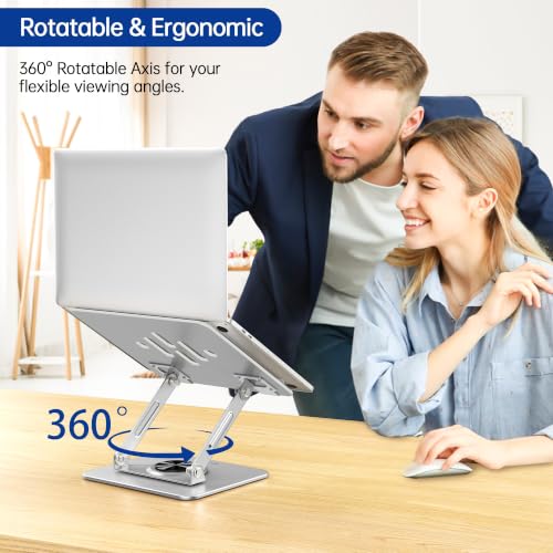Image of BESIGN Laptop Stand with 360 Rotating Base, Ergonomic Adjustable Notebook Riser, Foldable Computer Holder Compatible with 10-14 inch Laptops, LS11 Silver