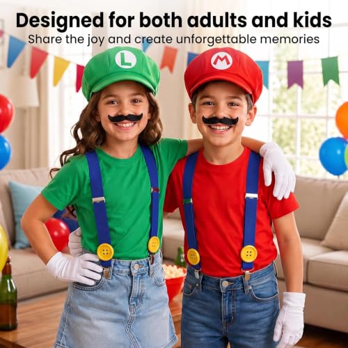 SHUYAOWR Hat Costume Set – Halloween Cosplay Accessories Kit with Hats, Gloves, Suspenders,Buttons, Mustaches – Funny Couple Outfits for Adult Men and Women - image 3