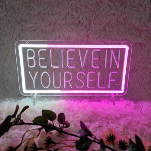 Image of Believe in Yourself Neon Signs for Wall Decor, Believe in Yourself Neon Sign LED Light Sign Neon Light Signs Light up Signs for Wall Decor Neon Wall Sign Home Office Party, 13.3 inch x 6.7 inch