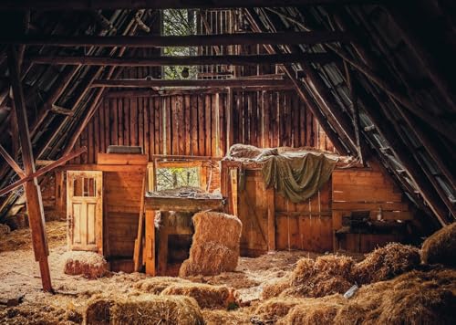 Fond de studio grange rustique avec balles de foin 2.7x1.8m en tissu pour photo