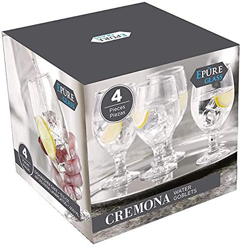 Epure Cremona Collection 4 Piece Water Goblet Glass Set - Strong Stemmed Glasses For Drinking Water, Juice, Wine, Mixed Drinks, And Cocktails (Water Goblet (13.5 Oz)) #TOP4