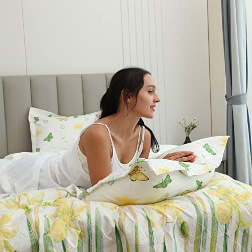 Floral Quilt Bedspread Set King Size, 3 Piece Yellow Flower Butterfly Pattern Bedding Coverlet Set Soft Lightweight Bedspread Set With 2 Shamcases For All Season #TOP2