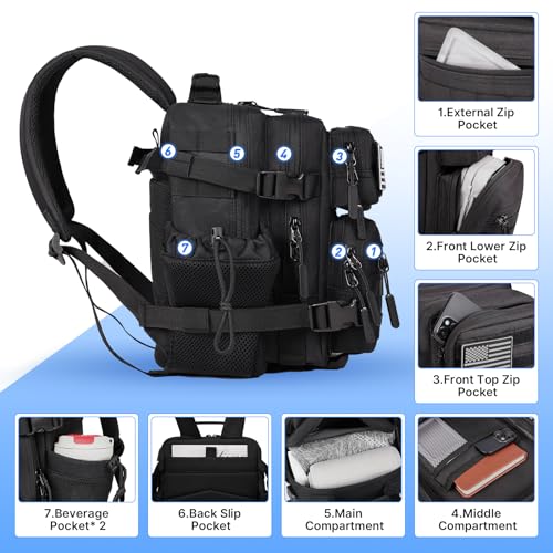 15L Mini Tactical Backpack Small Tactical Backpack for Men and Women, Military Backpack for Gym, Hiking, Daily (Black-15L) - Image 5