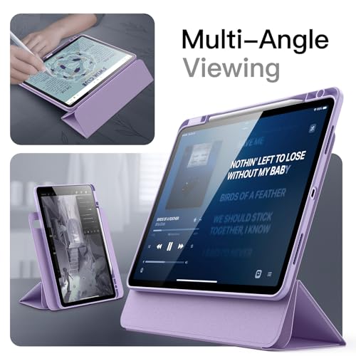 Image of JETech Magnetic Detachable Cover Case for iPad Air 13-Inch M4 /M3 /M2 (2026 /2025 /2024) with Pencil Holder, Removable Rotating Clear Cover, Portrait /Landscape Stand with Raised Screen View (Purple)