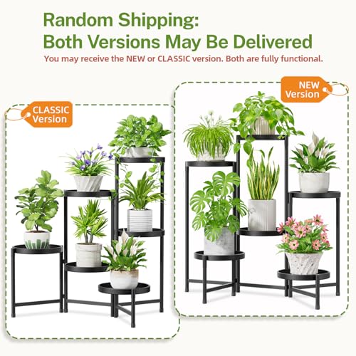 Image of iDavosic.ly 6 Tier Large Plant Stand Indoor with 10 Inch Wide Tray, Tiered Corner Metal Outdoor Flower Display Holder Shelf, Folding Tall Rack for Patio Porch Living Room, Modern Black
