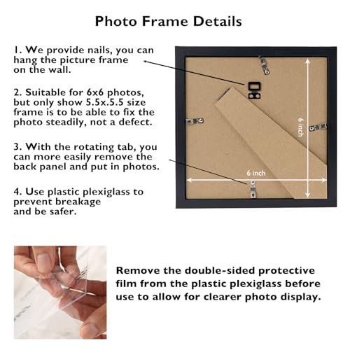 Image of JCJMY 6x6 Picture Frame Black for Wall Hanging or Tabletop, Wall Mounting Horizontally or Vertically, 6 x 6 Square Wall Gallery Poster Photo Frame with Shatter Resistant Plexiglass, Black