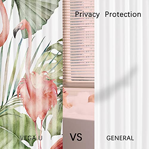 Vega U Flamingo Shower Curtain For Bathroom, Tropical Leaves Themed Bath Decor With Hooks, 72X72 Inch #TOP4