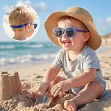 BTHRORO Okulary przeciwsłoneczne dla dzieci z paskiem, urocze okrągłe okulary przeciwsłoneczne dla niemowląt z polaryzacją, elastyczne gumowe okulary z ochroną UV400 dla dziewczynek i chłopców w wieku