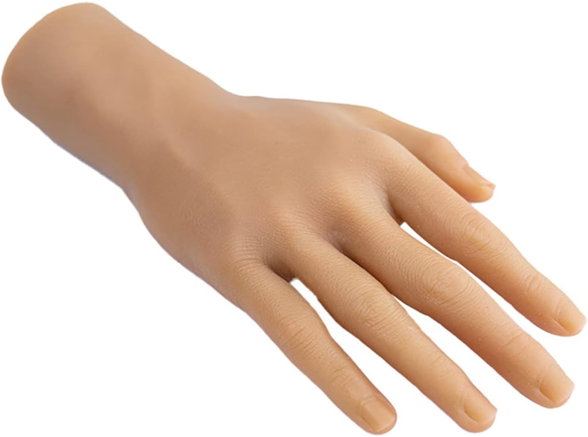 A Pair Hand Nail Art Soft Practice Hands Flexible Silicone Prosthetic Hands Manicure Tools - Fingers can be Bent - Reusable, for Tattoo Artists and Beginners (Wheat)