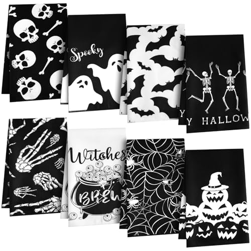 Preboun LEN-PREBOUN-69731 8 Pcs Halloween Hand Towels 16 Inch X 28'' Black And White Skeleton Towels Microfiber Skull Kitchen Towels Witchy Dish Towels Tea Towels Decorative Bathroom Towels Home Decor Gift cover