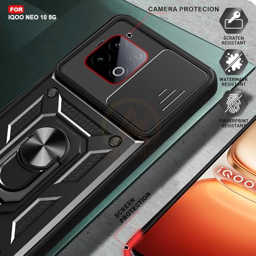 Image of Armor Bumper Back Cover Case for iQOO NEO 10 5G Rotating Camera Cover, Ring Holder & Kickstand | Heavy Duty & 360 Degree Protection iQOO NEO 10 5G Back Cover (Black)