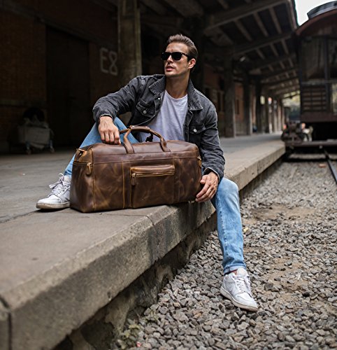 Polare 23'' Full Grain Cowhide Leather Weekender Duffle Bag Overnight Luggage Travel Carry on Duffel Bag For Men