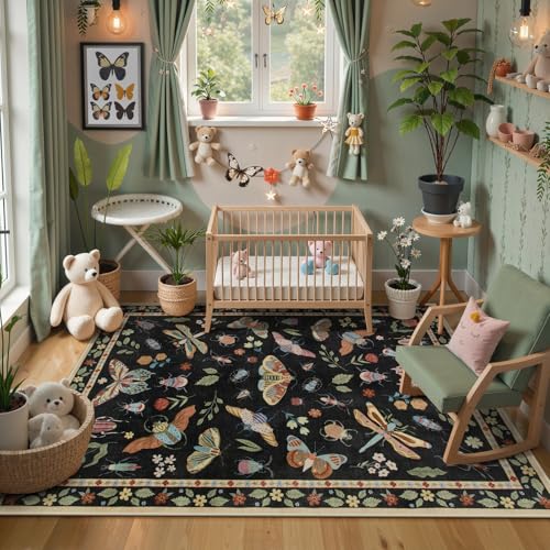 Tapete decorativo insectos 5x7 pies negro Boho miniatura 3