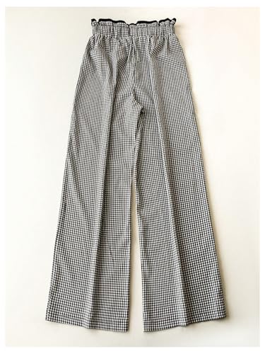 SweatyRocks Women's Gingham Plaid Loose Pants Drawstring High Waist Long Trousers with Pocket2