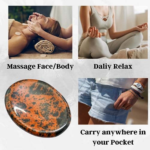 Image of Mahogany Obsidian Crystal Thumb Worry Pebbles Stones for Anxiety Stress Relief Massage - AAA Grade Original Healing Gemstone Agate Rubbing Stone for Yoga Meditation Spiritual Reiki Feng Shui