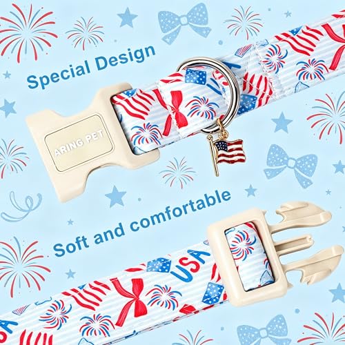 Image of ARING PET 4th of July Dog Collar, Cute Patriotic American Flag Doggy Collars for Puppy Small Medium Large Boy Girl Dogs Pet, for Independence Parades Outdoor Walking Hiking Picnic Daily Photos, XL