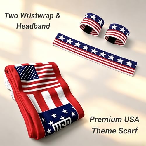 AICARSHI USA Patriotic Fan Gear Kit, 10pcs Patriotic Accessories, for Football Game Day and Parties - with USA Team Flag, Scarf, Headband, Wristbands, Sunglasses, Clapper, Cheering Sticks - image 7