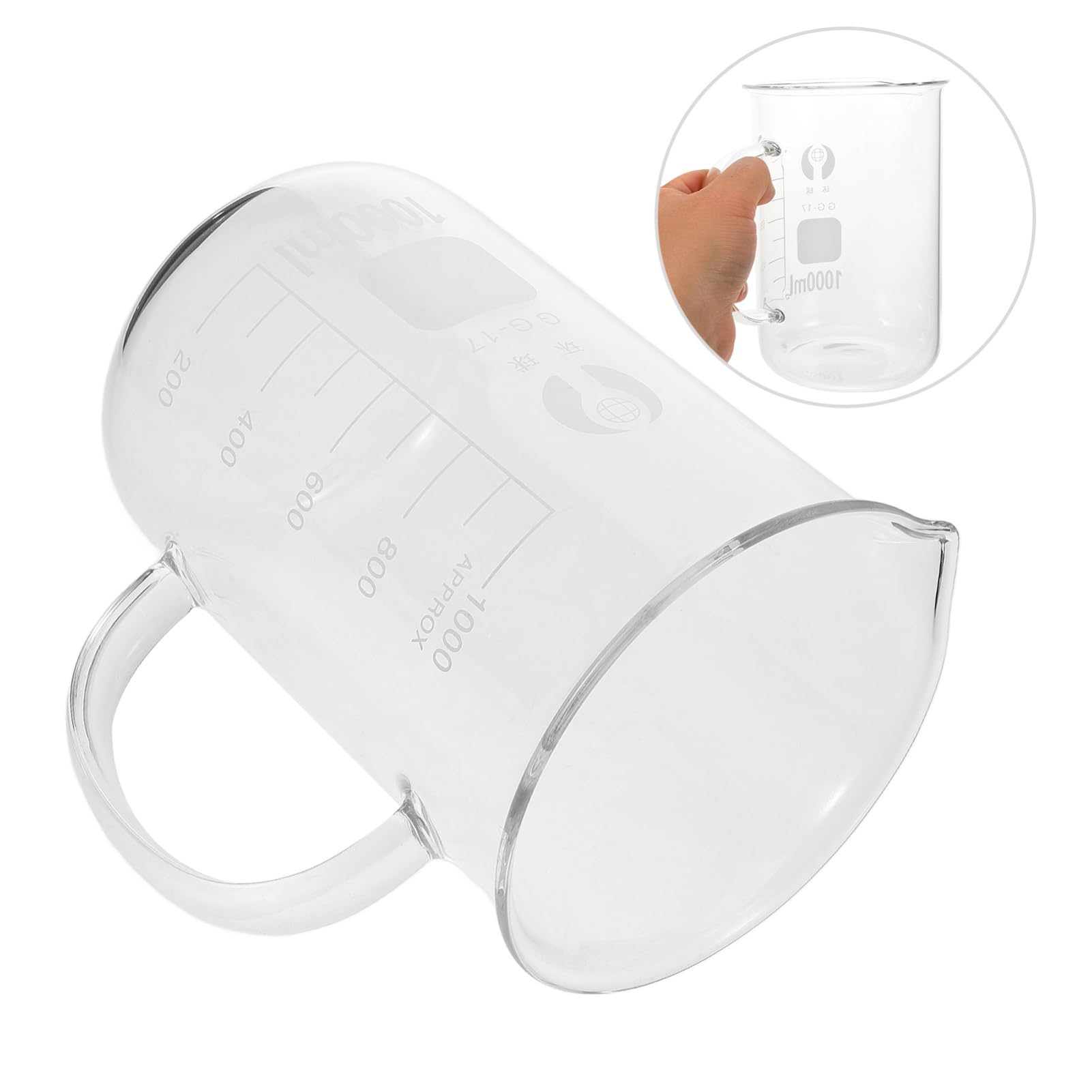 SOLUSTRE Glass Beaker with Handle and Spout 1000ml Lab Measuring Pitcher Clear Science Measuring Cups Liquid Pouring Measure Jug Mixing Pitcher Measurement Cup Chemistry Mug Glassware