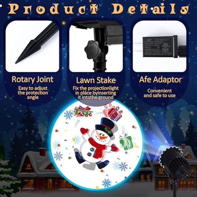 Christmas Projector Light with 1 Film Slides Holiday LED Snowman Projector Lights Outdoor Reflectors Waterproof Landscape Decorative Rotation Lighting Movement Projection Lamp for Yard Home