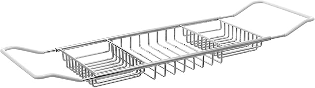 cabilock Over Bathtub Racks Stainless Steel Bath Basin Caddy Tray Shower Organizer with Extending Sides Removable Wire Bathing Phone Rack