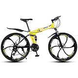 MYRCLMY Variable Speed Folding Fahrrad, 26 Zoll Leicht Faltrad, Erwachsene Mountain Bikes, Doppelaufhebung MTB Bikes, Mountain Trail Bike Stadt Bahn-Fahrrad Anti-Rutsch-Bike,Gelb,24 Speed