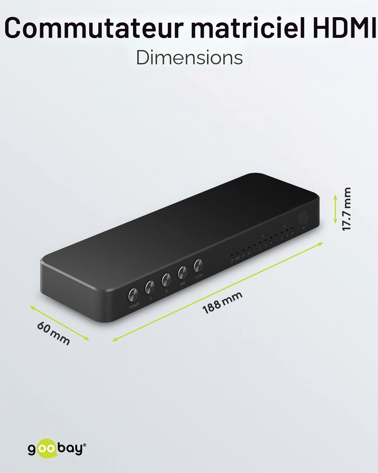 goobay Commutateur matriciel HDMI 58479 4 vers 2, répartiteur matriciel 4k à 60 Hz/avec télécommande pour lecteur Blu Ray, Xbox, PS5 et TV/Interrupteur 4 entrées et 2 sorties,Schwarz