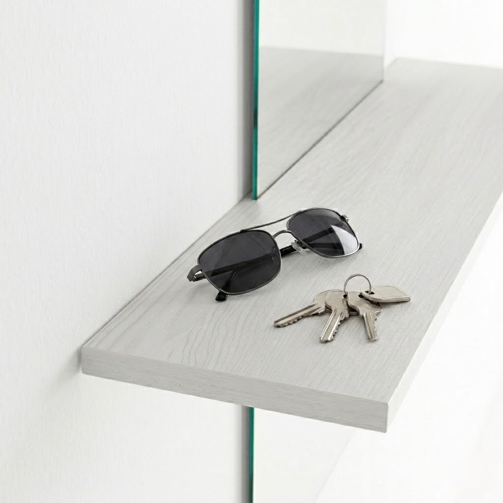 ARHome Specchiera Sagomata con Mensola Modern, 130 x 80 x 19 cm, Bianco Frassinato (Prodotto in Italia)