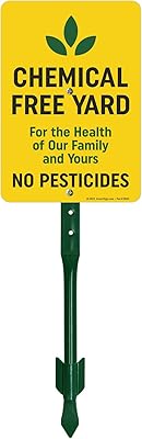 SmartSign 10 x 7 inch Chemical Free Yard Sign - For The Health Of Our Family No Pesticides Sign, 21.5 inch Tall Sign & Stake Kit, 40 mil Laminated Rustproof Aluminum, Yellow, Black and Green, Set of 1