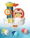 KidStation® - Baby Bath Toys for Toddlers 1-3, Kids 3-4 Years Old - Lion Bathtub Toys with Bubble Foam Maker + 3 Wind-Up Swimming Turtles - Gift Card Included for Christmas and Birthday