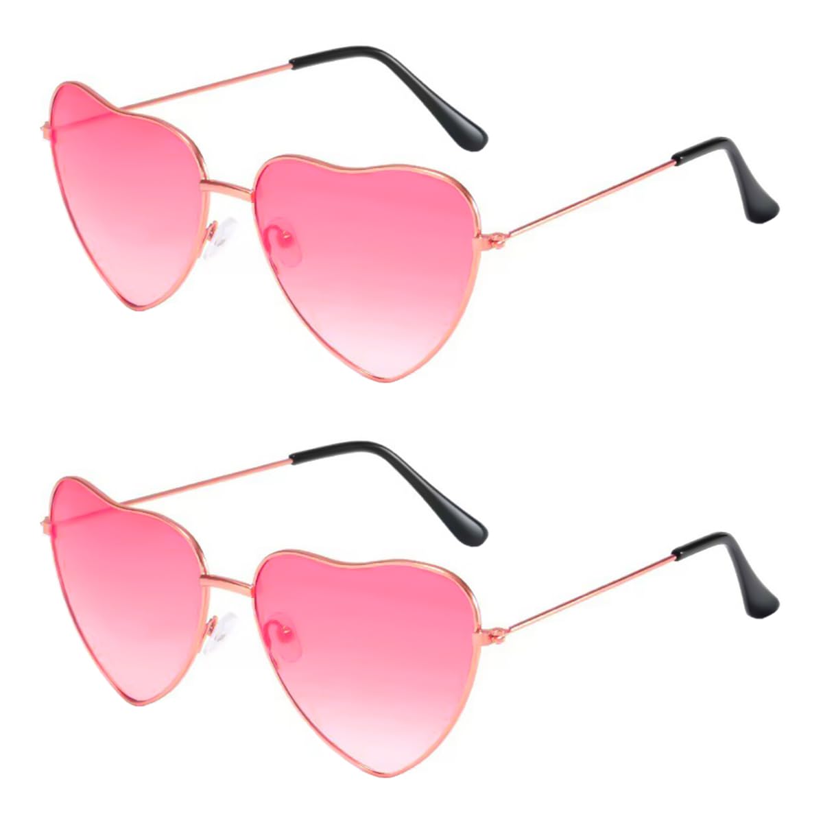 ANCLLO Pack of 2 Heart Sunglasses Retro Sunglasses Hippie Glasses 60s 70s 80s 90s Party Costume Accessory (Red) - Image 2