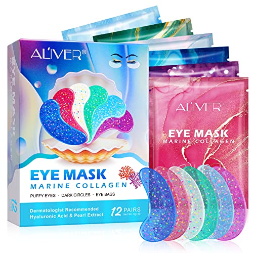 Uocasi Marine Collagen Eye Patches(12 Pairs), Brightening Eye Masks, Moisturizing Eye Gel Pads, Anti-Aging Under Eye Patches For Reduce Dark Circles & Puffiness, Eye Bags Treatment Mask #TOP22