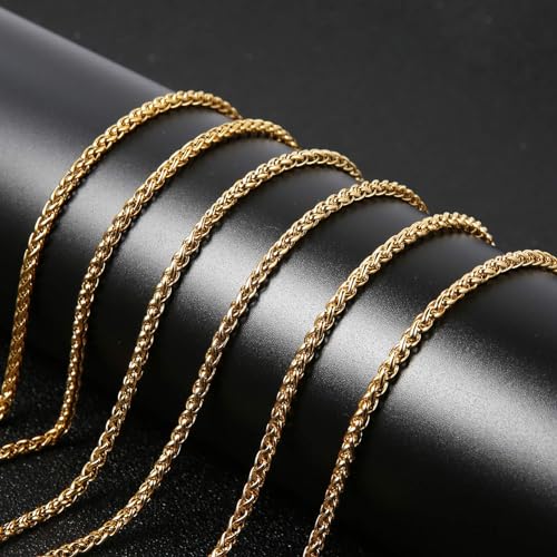 Image of HZMAN 3.0 mm Stainless Steel Wheat Silver Chain Necklaces for Men & Women 16 inch -36 inch