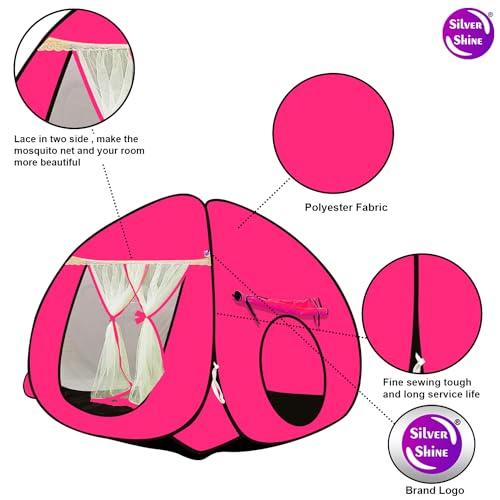 Image of SILVER SHINE Foldable Kids Play Tent House | Pop-Up Indoor & Outdoor Playhouse for Boys & Girls | Multi-Purpose Tent with Fun Patterns - Easy Setup & Portable (Pink)