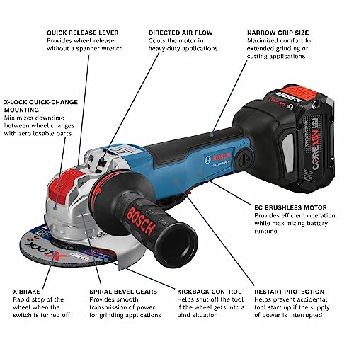 Image of Bosch GWX18V-50PCB14 18V X-LOCK Brushless Connected-Ready 4-1 /2 In. - 5 In. Angle Grinder with No Lock-On Paddle Switch Kit and (1) CORE18V 8 Ah High Power Battery