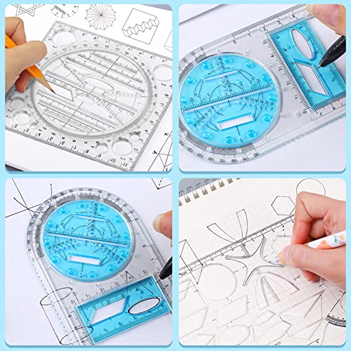 Pacote com 4 réguas geométricas multifuncionais, conjunto de réguas de rascunho de ferramentas de me