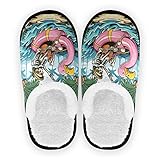 Calaveras de flamencos flotadores en la playa zapatillas para mujeres hombres divertidas zapatillas de casa en casa zapatos interiores al aire libre-M, Skulls Flamingos Floats on the Beach, Large